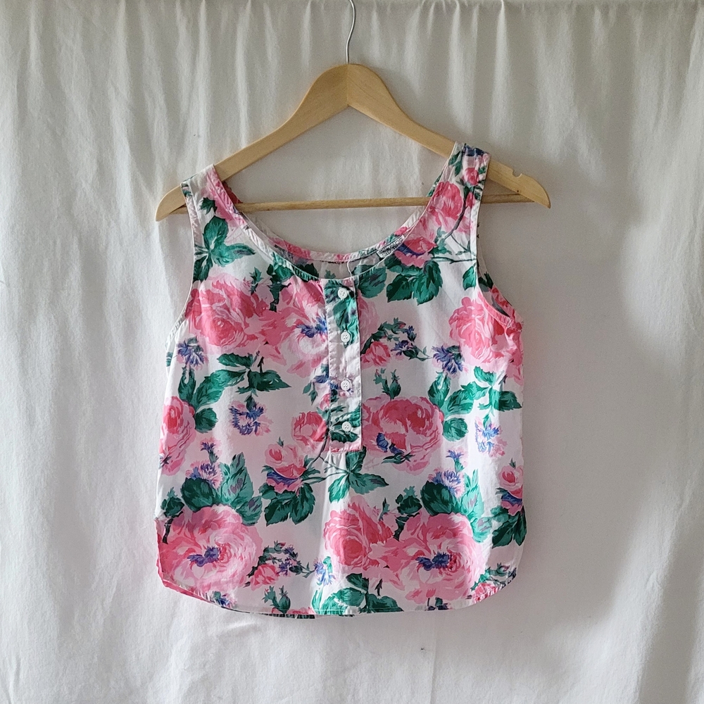 Vintage Floral Pink Sleeveless Tank Top